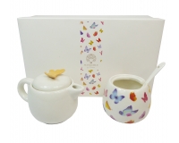 Set Farfalla Cm 13,8 Teiera Caffettiera Cucchiaino Decorazione Bomboniere Fai Da Te