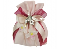 Bomboniere Matrimonio Sacchetto Rosa Applicazione Fiorellino Vetro Doppio