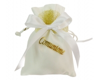 Bomboniere Sacchetto Raso Bianco Comunione Applicazione Scritta Comunione