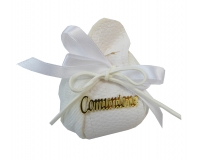 Bomboniere Sacchetto Bianco Misto Ecopelle Comunione Applicazione Scritta