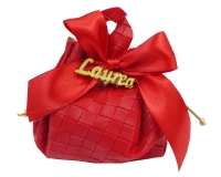 Bomboniere Saccotto Rosso Ecopelle Laurea Applicazione Scritta