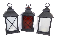 Lanterna Led 13,5xH.32 Cm In Plexiglass Fuoco Simile Reale Arredo Natale