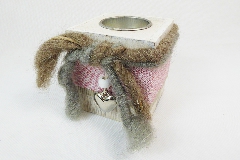 Pz 2 Porta Tea Light In Legno Con Cuore 7x7x9 Cm