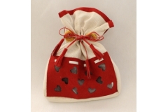 Sacchetto Con Cuori In Tessuto Rustico E Laccetti