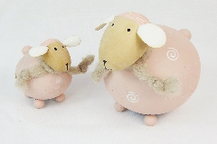 Pz 2 Pecore Latta Rosa D.60 H.90 E D.9 H.13,5 Decorazione Pasquale