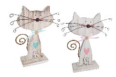 Pz 2 Gatto Legno 8x17 Cm Rosa/celeste