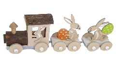 Trenino In Legno Con Conigli 30x10 Cm Primavera Pasqua