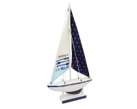 Barca Legno Bianca E Blu 32x7 H. 55 Decorazione Linea Mare