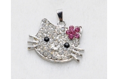 Ciondolo A Gatto In Acciaio Con Strass Brillanti