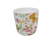 Vaso Tondo Farfalle D. 16 H. 15,5 Ceramica Composizione Floreale