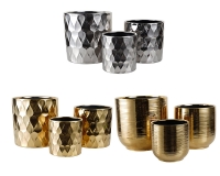 Vaso Gigante Oro Argento Decorato S/3 Decorazioni Composizione Floreale