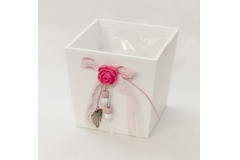 Cestino Quadrato Svasato Bianco Decorato