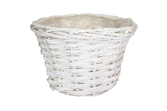 Cesto In Legno Vimini Cachepot Treccia Bianco D.20 H.17,5 Cm Interno Rivestito