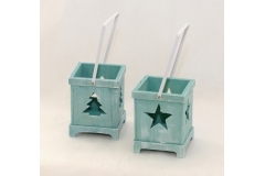 Cestino Porta Candela In Legno Albero/stella Colore Tiffany 9x9x11 Cm