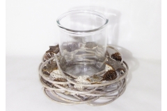 Vaso Vetro C/corona Legno Shabby Cm 35