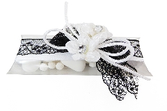 Bomboniera Astuccio PVC B/W Nastro Pizzo E Fiori Strass Wedding