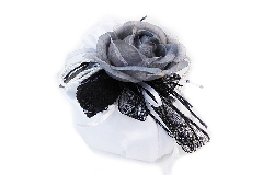 Bomboniera Saccoccio Raso Nastro Pizzo Nero Pick Rosa Grigia Wedding