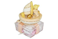 Bomboniera Scatola Plexiglass Con Barca Orsetto Rosa