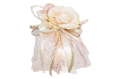 Bomboniera Sacchetto A Rete Rosa 12 Cm Fiore Cipria Filo Perle Matrimonio