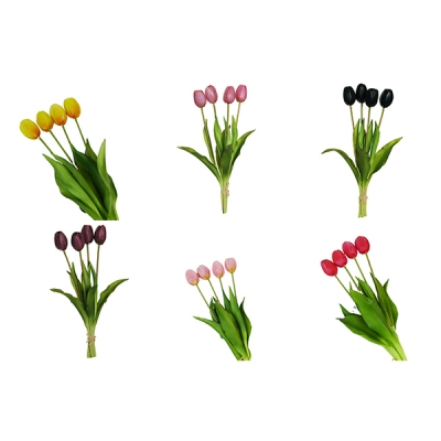 Mazzetto Tulipani Real Touch 4 Fiori Artificiali Lattice Decorazioni Composizione Floreale