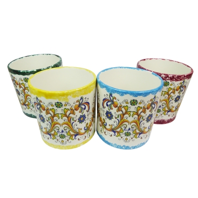 Vaso Cilindro Maiolica D. 18 H. 19,5 Ceramica Addobbi Decorazione