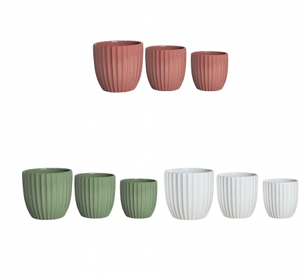 Set Vaso Striato S/3 Ceramica Colorata Decorazioni Composizione Floreale Primavera Pasqua