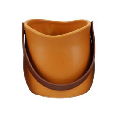 Vaso Manico Ecopelle D.13  H.12 Decorazione Composizione