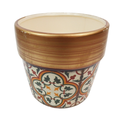 Cilindro Maiolica 12x13x13 Bordo Dorato Composizione Floreale