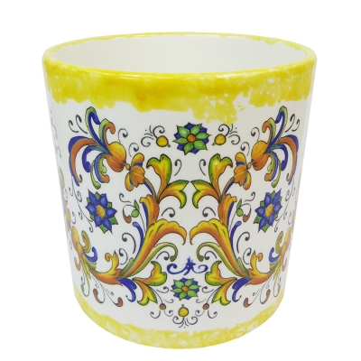 Vaso Cilindro Maiolica D. 18 H. 19,5 Ceramica Addobbi Decorazione