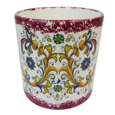 Vaso Cilindro Maiolica D. 18 H. 19,5 Ceramica Addobbi Decorazione