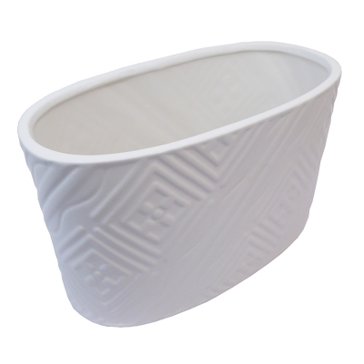 Vaso Ovale Ceramica Bianco 10*10*15 Rilievi Piccolo