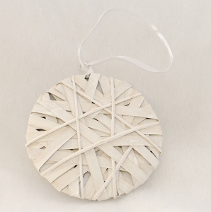 Medaglione Intrecciato Bianco In Legno Diametro 20 Cm