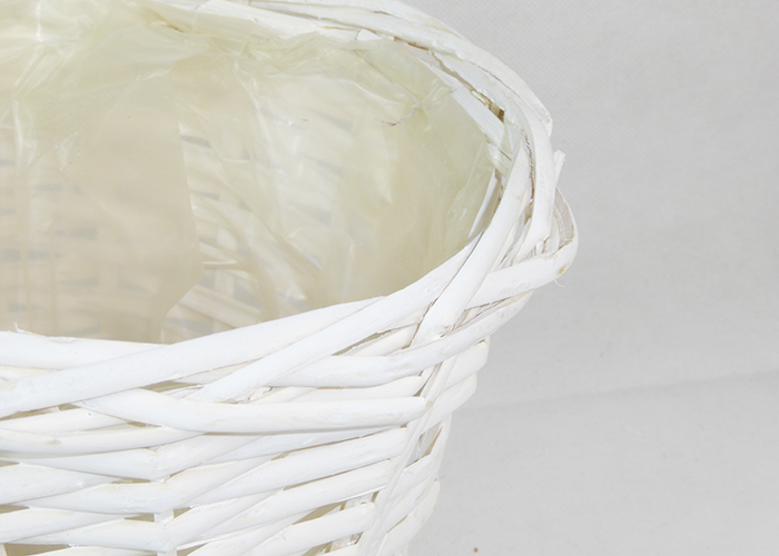 Cesto Cachepot Bianco D.16 H.17 Cm Legno Vimini