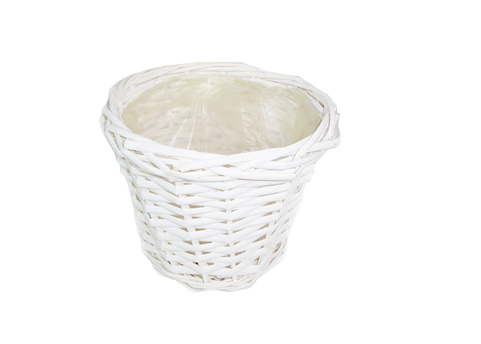 Cesto Cachepot Bianco D.16 H.17 Cm Legno Vimini