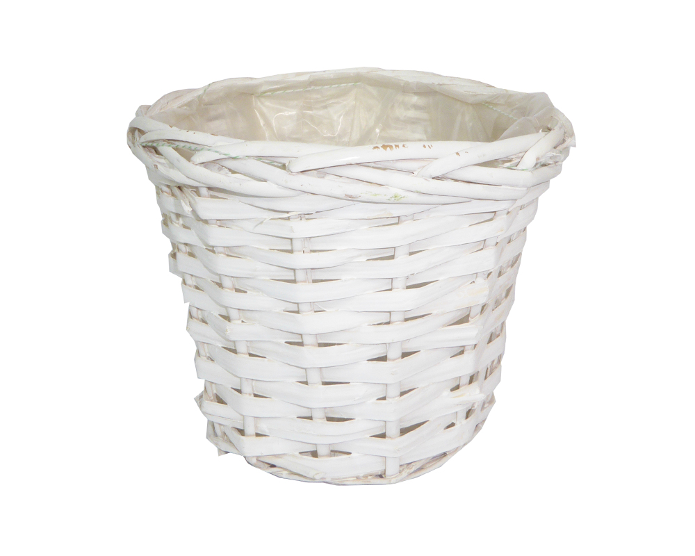 Cesto In Legno Vimini Cachepot Treccia Bianco D.20 H.17,5 Cm Interno Rivestito