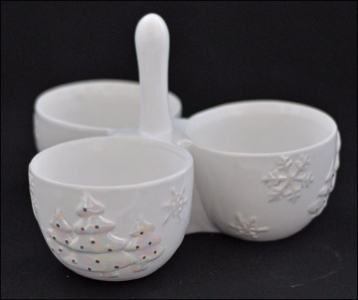 Tris Vasetti Porta Bon Bon Natalizia Ceramica Con Albero Cangiante