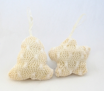 Set Pendenti In Tessuto Imbottito Stella/albero 13x13 Cm