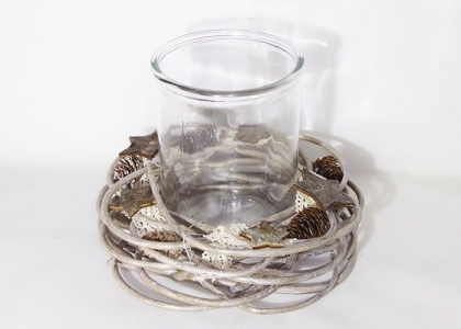 Vaso Vetro C/corona Legno Shabby Cm 35