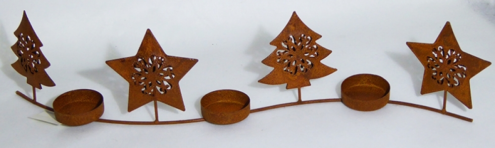 Porta Tea Light Stella E Albero Rust In Metallo