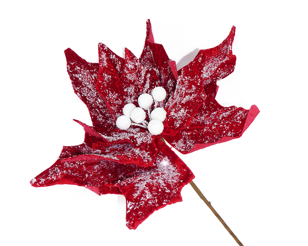 Stella Natale Vellutata Rossa Innevata Gigante Cm 85 Decorazione Addobbi