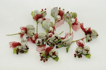 12 Pick Di Boccioli Di Papavero Con Fiocco Bordeaux