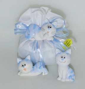 Bomboniera Sacchetto Organza Magnete Gatto Celeste