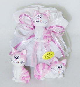 Bomboniera Sacchetto Organza Magnete Gatto Rosa