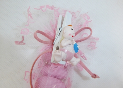 Bomboniera Sacchetto Tulle Ciucci Rosa Caramelle Con Corda