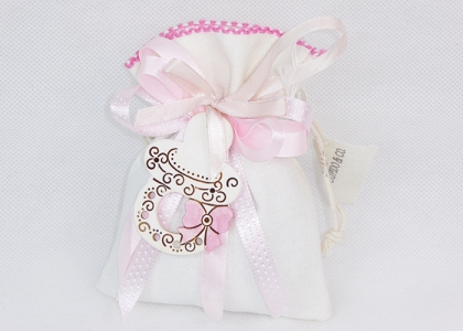 Bomboniera Sacchetto Bianco Grezzo Ciuccio Rosa