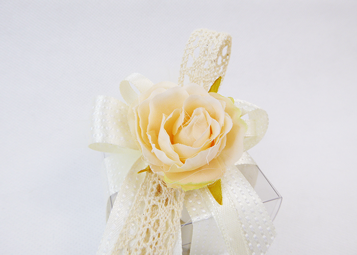 Bomboniera Scatola PVC Fiore Cipria Nastro Pizzo Wedding