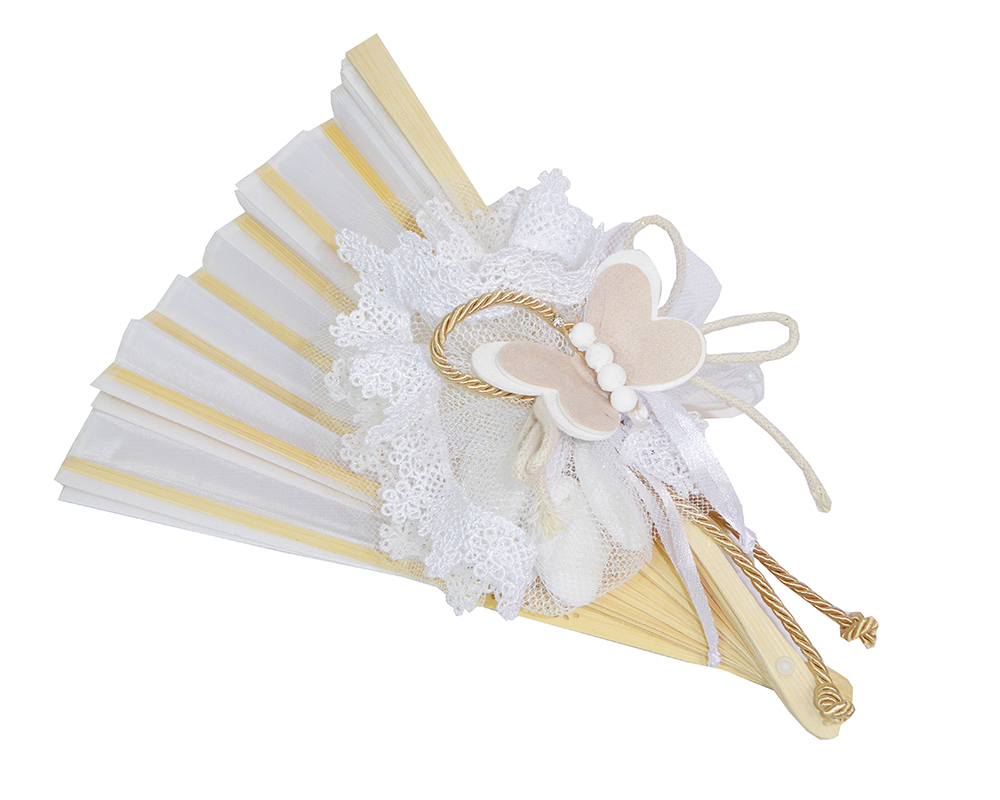 Bomboniera Ventaglio 21 Cm Tulle Glitterato E Farfalla Matrimonio Wedding