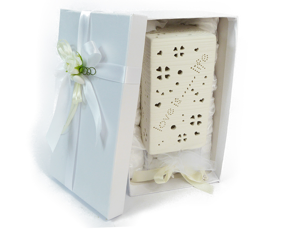 Bomboniera In Ceramica Con Luce Led Love Is Life H.14,5